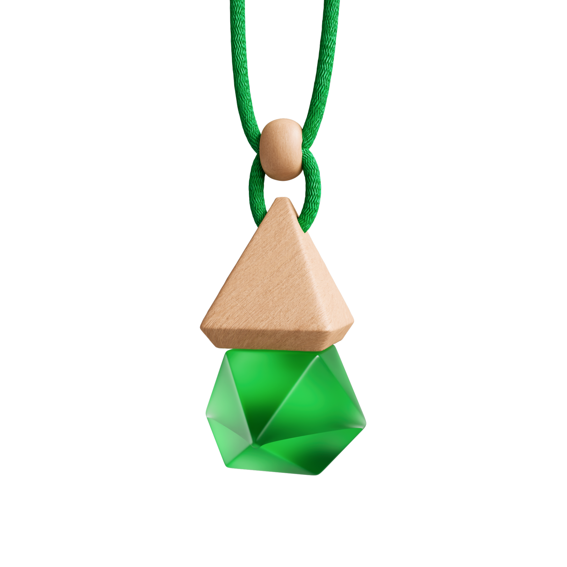 Pendant car air freshener bottle in green colour.